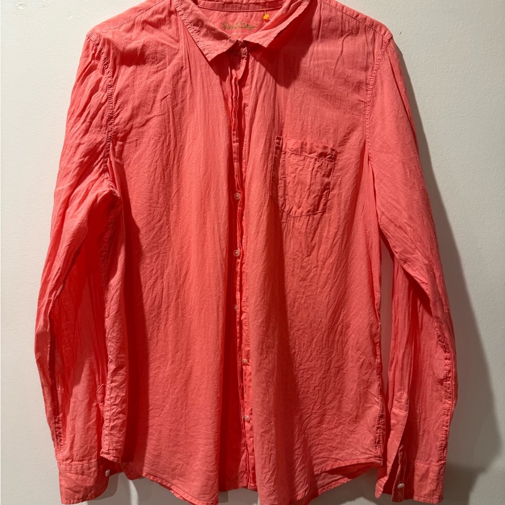Lilly Pulitzer Vibrant Coral Button Down Shirt